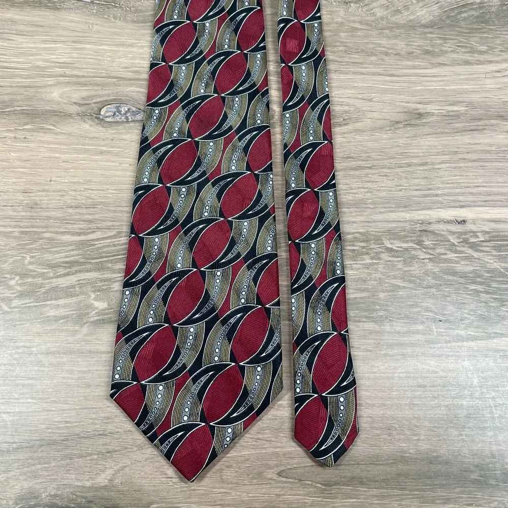 Robert Talbott Best of Class Mens Silk Necktie Burgundy Gold Geometric Pattern
